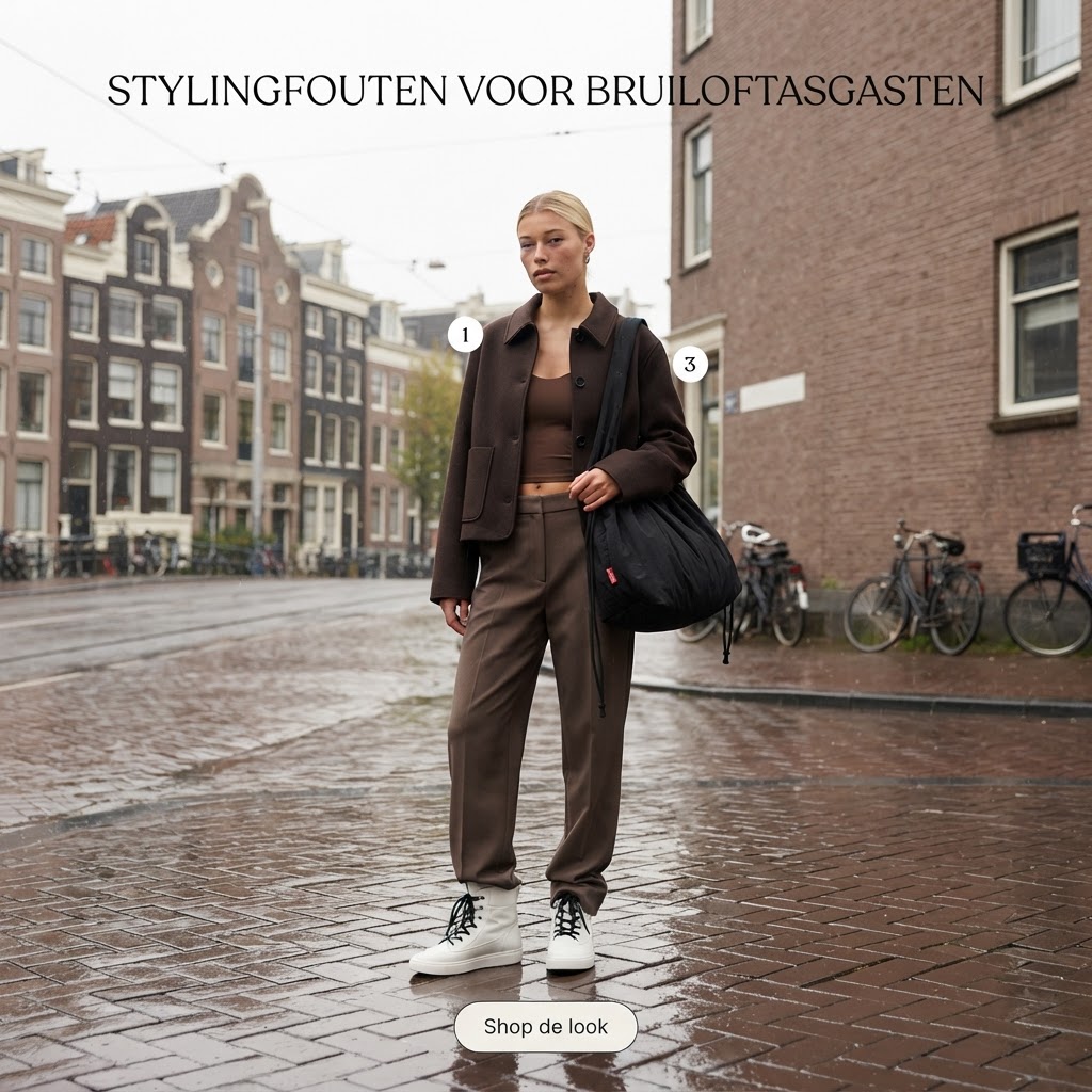 Herfstlook met donkerbruin jas en donkertaupe broek