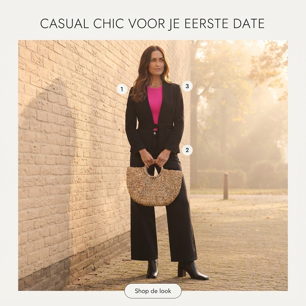 Roze top met korte blazer en Zwart Lavado jeans