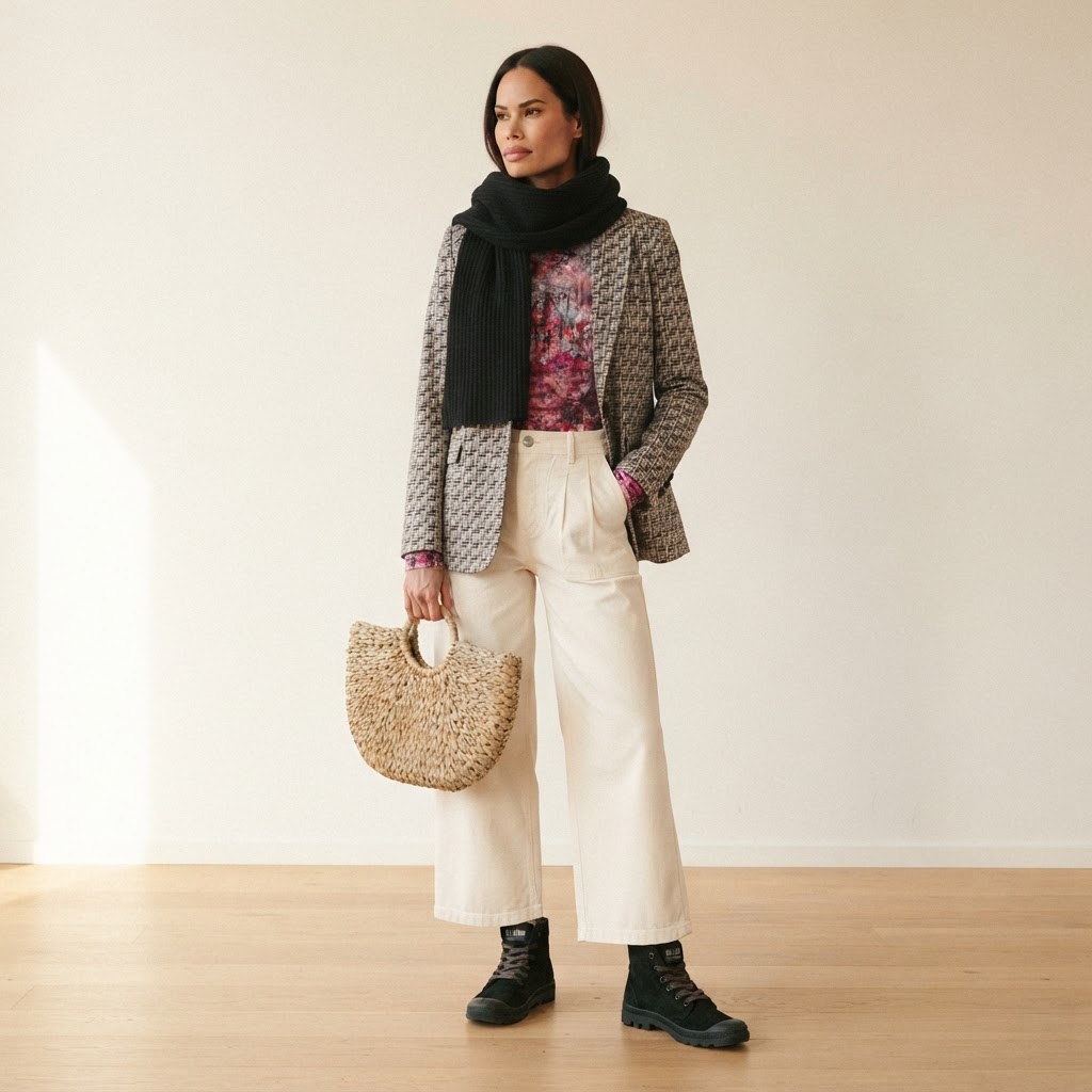 Kantooroutfit met lila top en pantalon